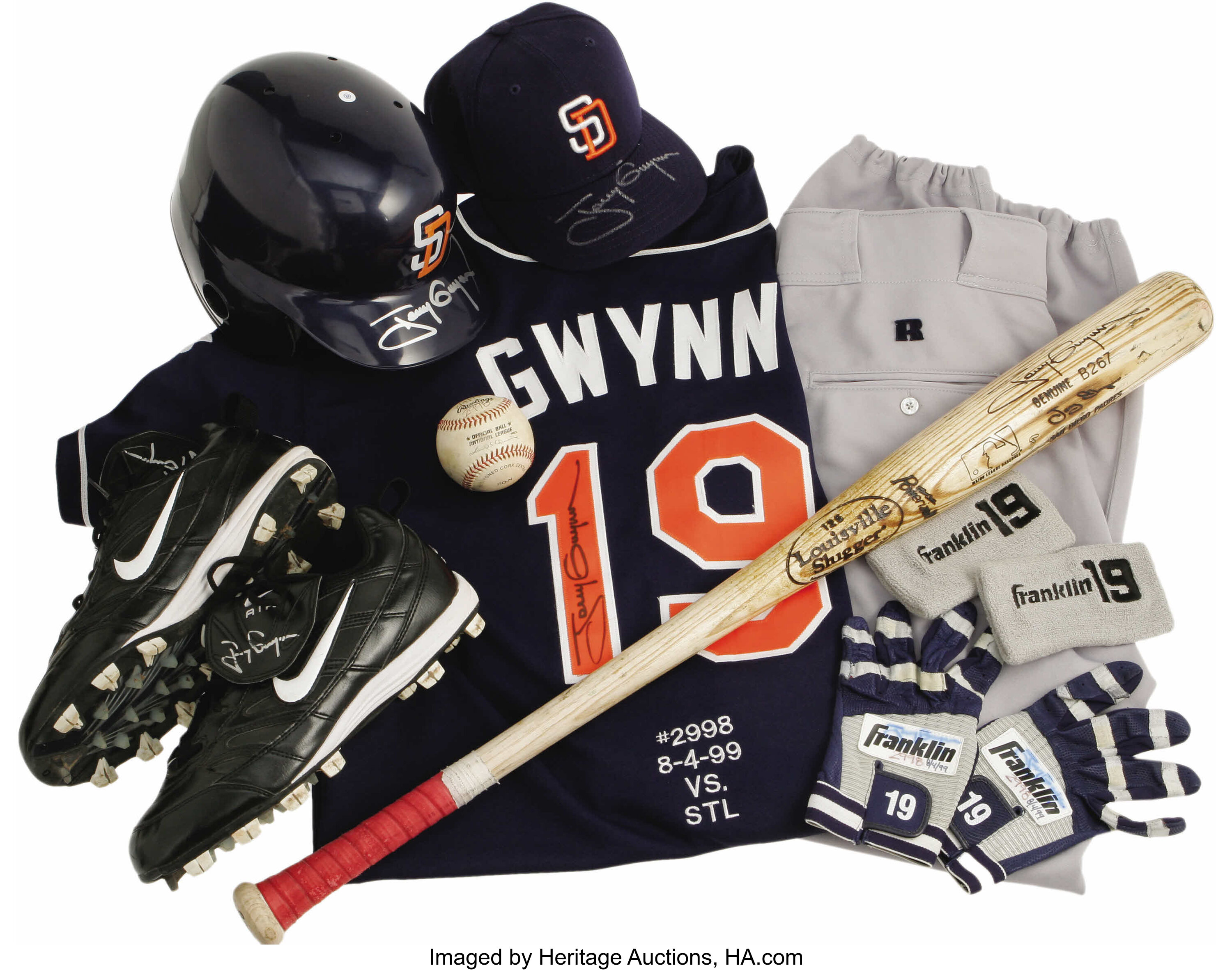 1999 Tony Gwynn Hit #2,998 Game Used Uniform, Cap, Helmet, Cleats