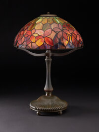 TIFFANY STUDIOS A "Woodbine" Leaded Glass and Bronze Table Lamp, circa 1910 Base stamped: TIFFANY STUDIOS NE...