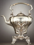 Silver & Vertu:Hollowware, A VICTORIAN SILVER PLATE KETTLE ON STAND . Maker unknown, English,
circa 1920. Unmarked. 14-3/4 inches high with handle (37... (Total:
2 Items)