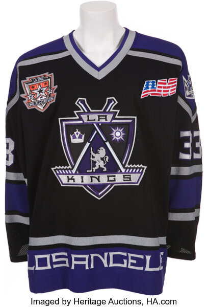Hockey Collectibles:Uniforms, 2001-02 Ziggy Palffy Game Worn Los Angeles Kings Jersey - With "AM" Memorial Patch....