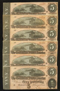 Confederate Notes:1864 Issues, T69 $5 1864. Six Examples.. ... (Total: 6 notes)