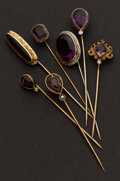 Estate Jewelry:Stick Pins and Hat Pins, Seven Amethyst & Gold Stick Pins. ... (Total: 7 Items)