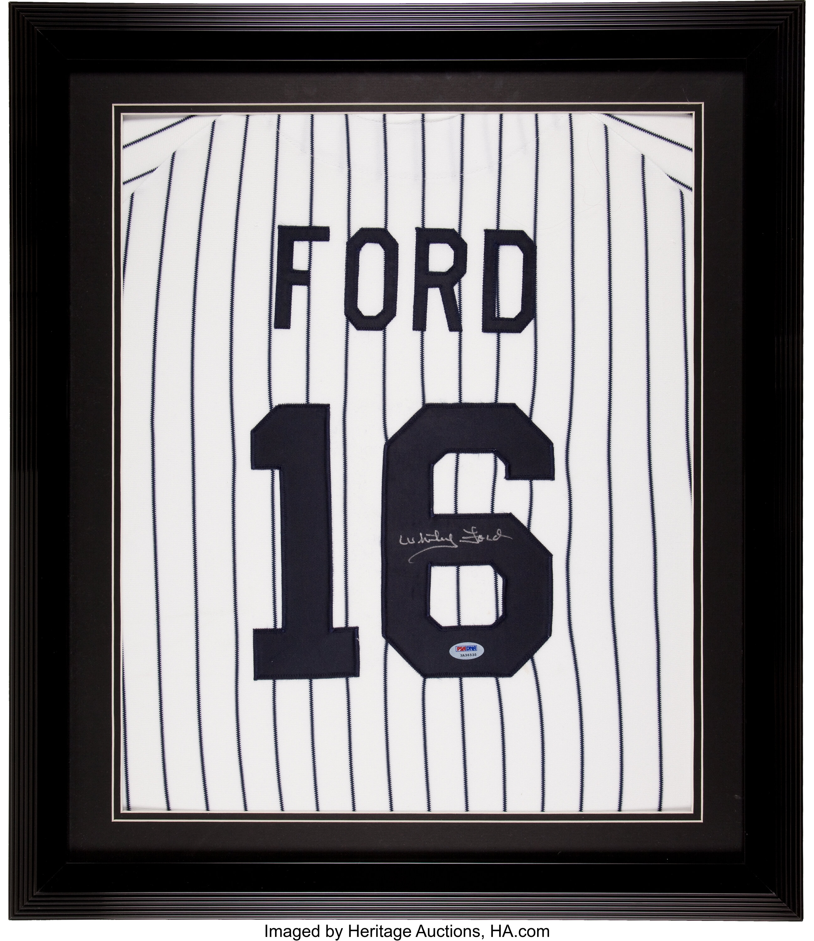 Whitey Ford Signed Jersey Number Display. Baseball Collectibles