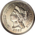 1867 5C Five Cents, Judd-566, Pollock-627, Low R.6, MS63 PCGS. The obverse is similar in design to the contemporary Thre...