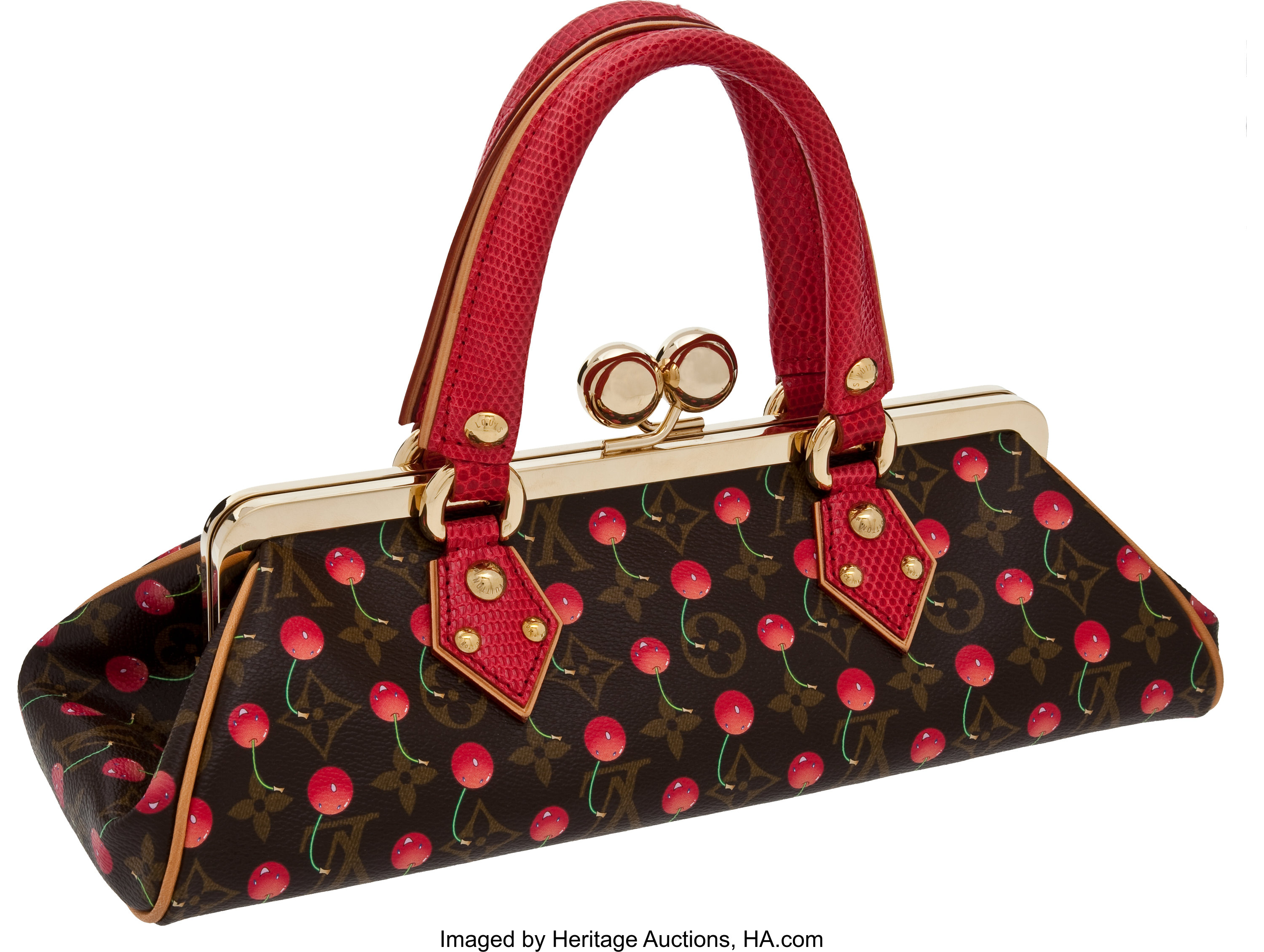 Louis Vuitton Runway Monogram Cerises Red Lizard Fermoir Bag. , Lot  #56158