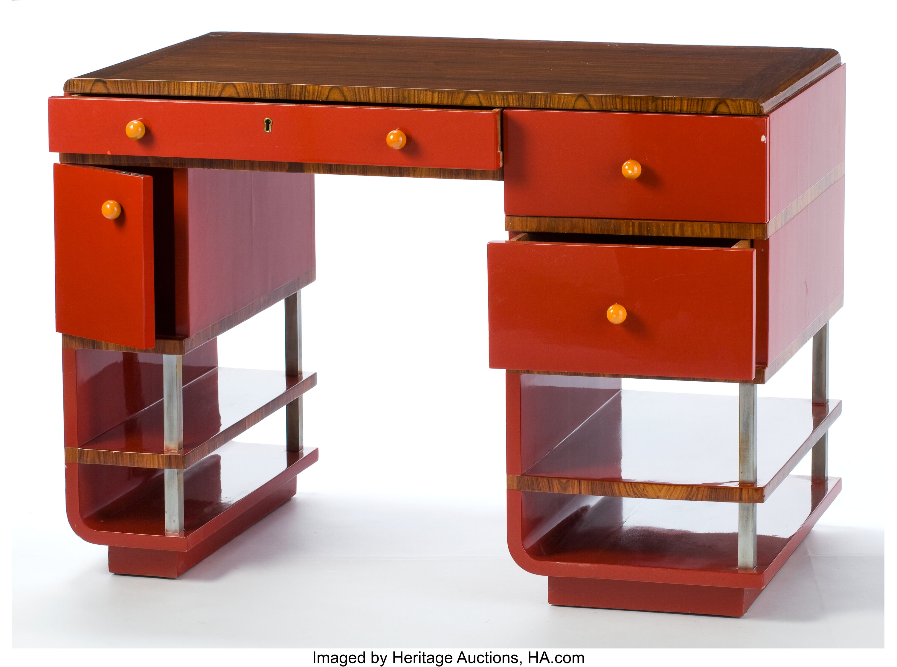 A Paul T Frankl Lacquer Madagascar Ebony And Bakelite Desk