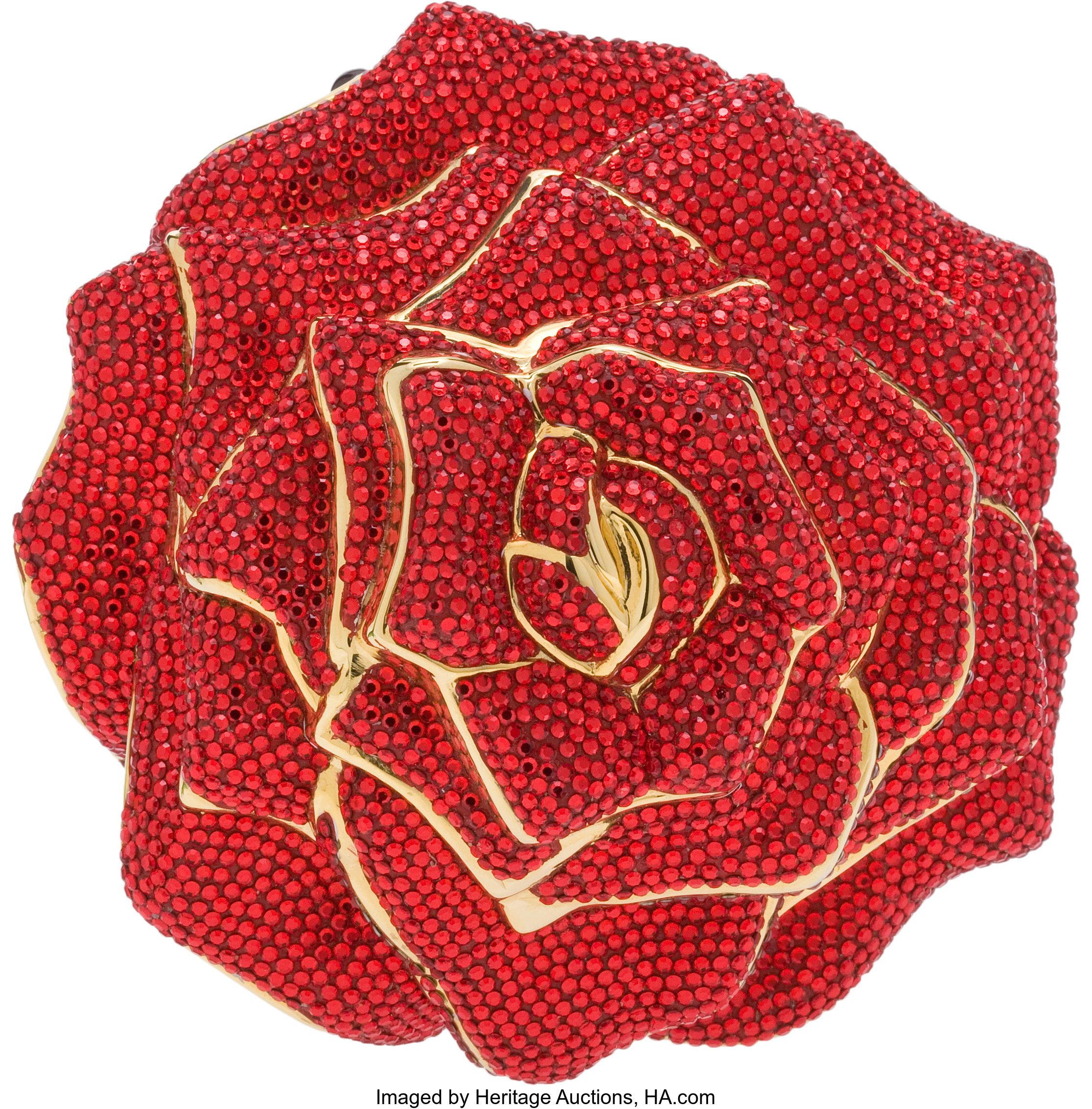 Judith Leiber Red Full Bead Precious Rose Minaudiere Evening Bag
