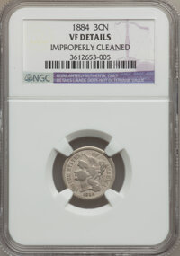 1884 3CN -- Improperly Cleaned -- NGC Details. VF. NGC Census: (0/25). PCGS Population (2/32). Mintage: 1,700. Numismedi...