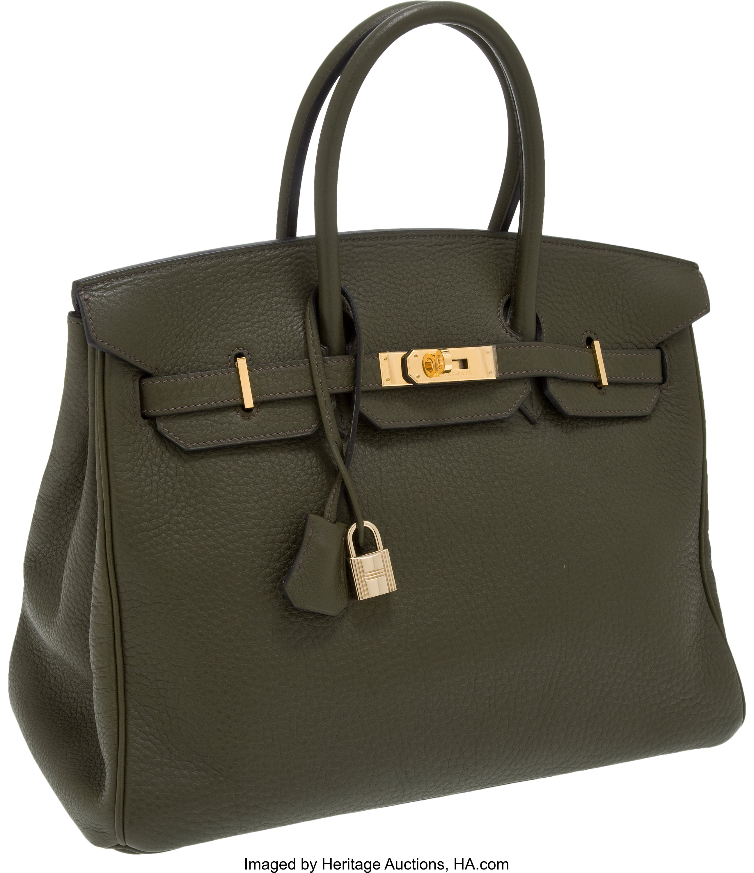 Hermes 35cm Vert Olive Clemence Leather Birkin Bag with Gold