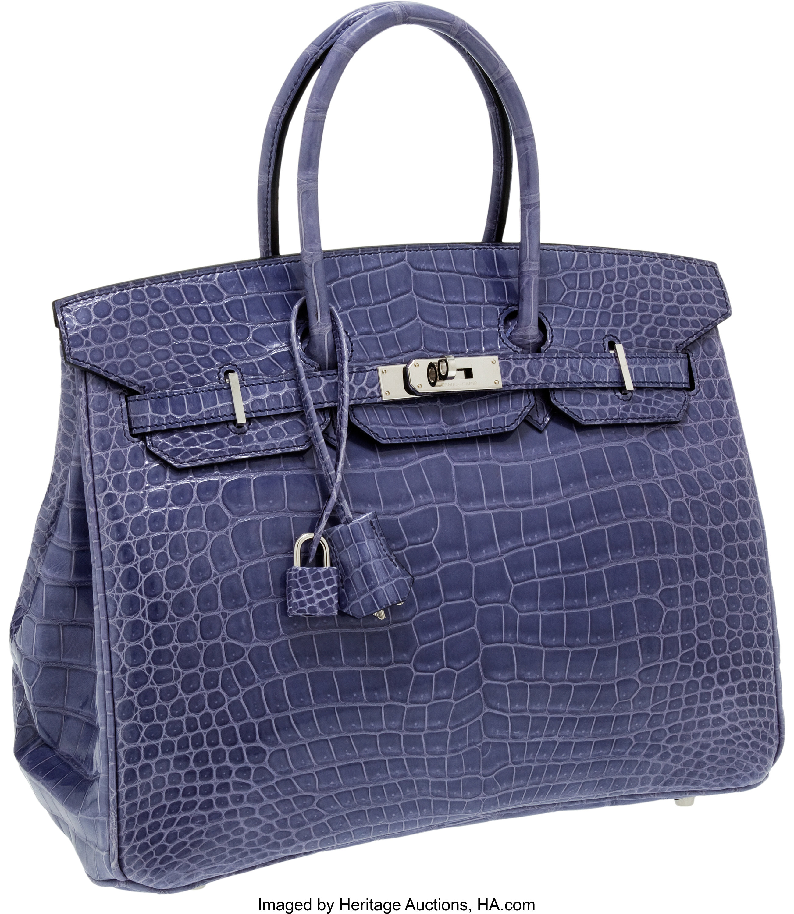 Hermes 35cm Blue Brighton Shiny Porosus Crocodile Birkin Bag with