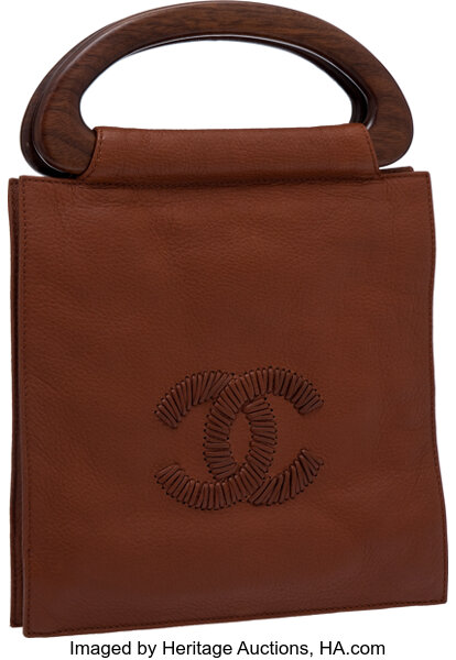 Chanel Tobacco Brown Leather Whipstitch Tote with Wooden Handles