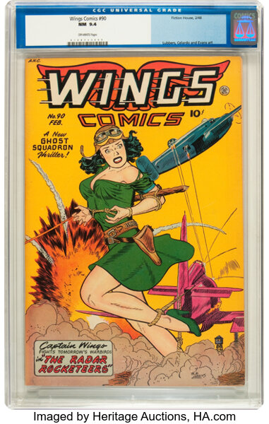 Golden Age (1938-1955):Adventure, Wings Comics #90 (Fiction House, 1948) CGC NM 9.4 Off-white pages....