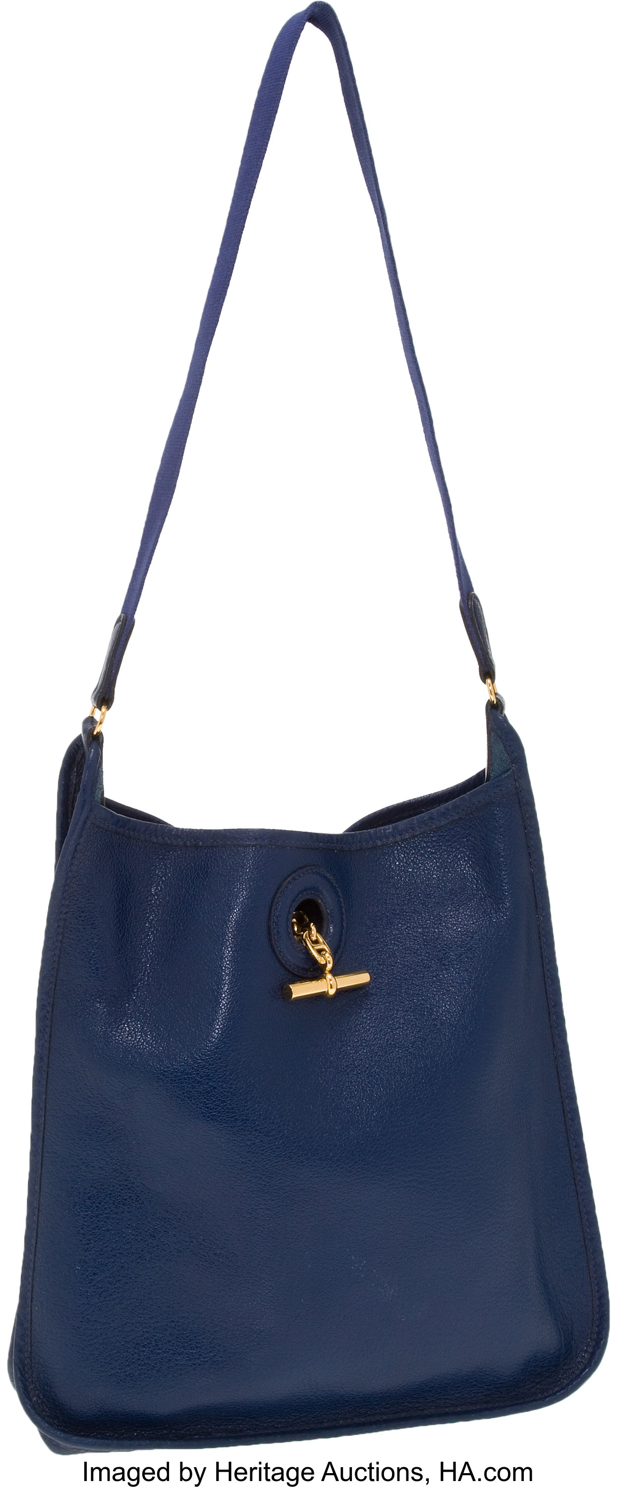 Hermes Blue Sapphire Buffalo Leather Vespa Bag.  Luxury