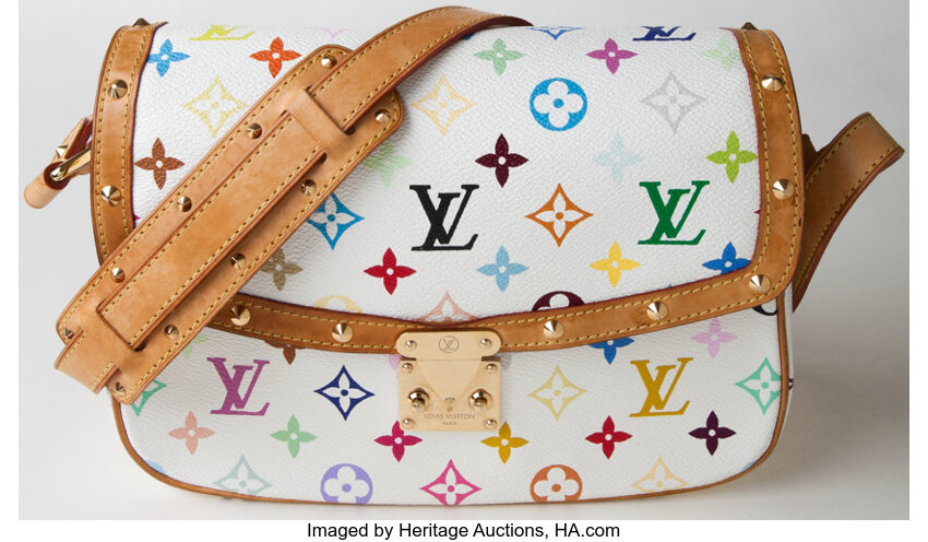 Authentic Louis Vuitton Multicolor White Leather Monogram Sologne