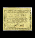 Colonial Notes:North Carolina, North Carolina August 8, 1778 $5 Extremely Fine. A lovely example
of this uncommonly seen North Carolina series that has fou...