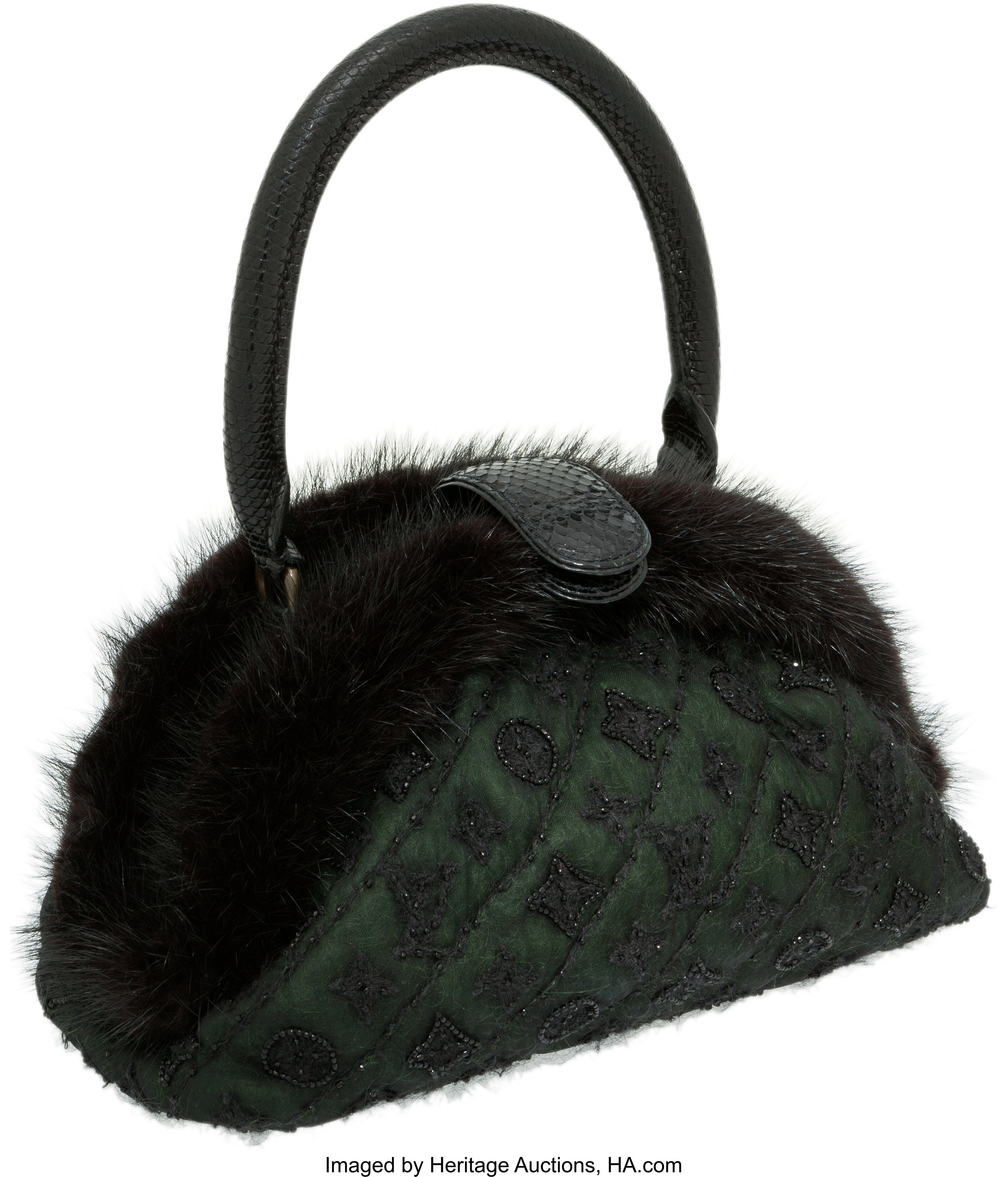 Louis Vuitton Limited Edition Green Mousseline Mink and Crystal