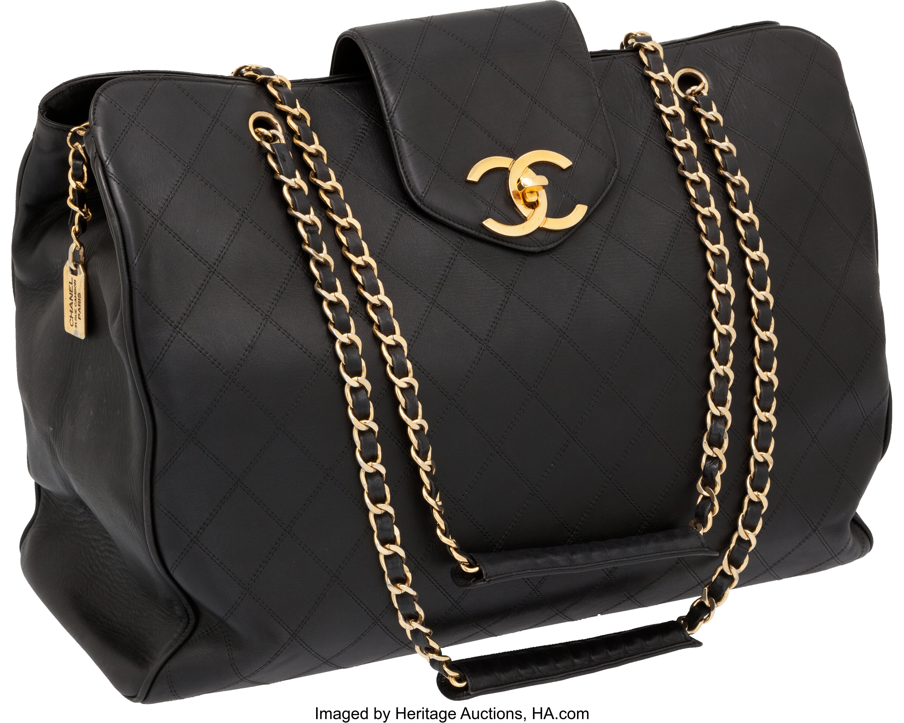 Chanel Black Leather Extra Large Supermodel Weekender Travel Flap Shoulder  Bag