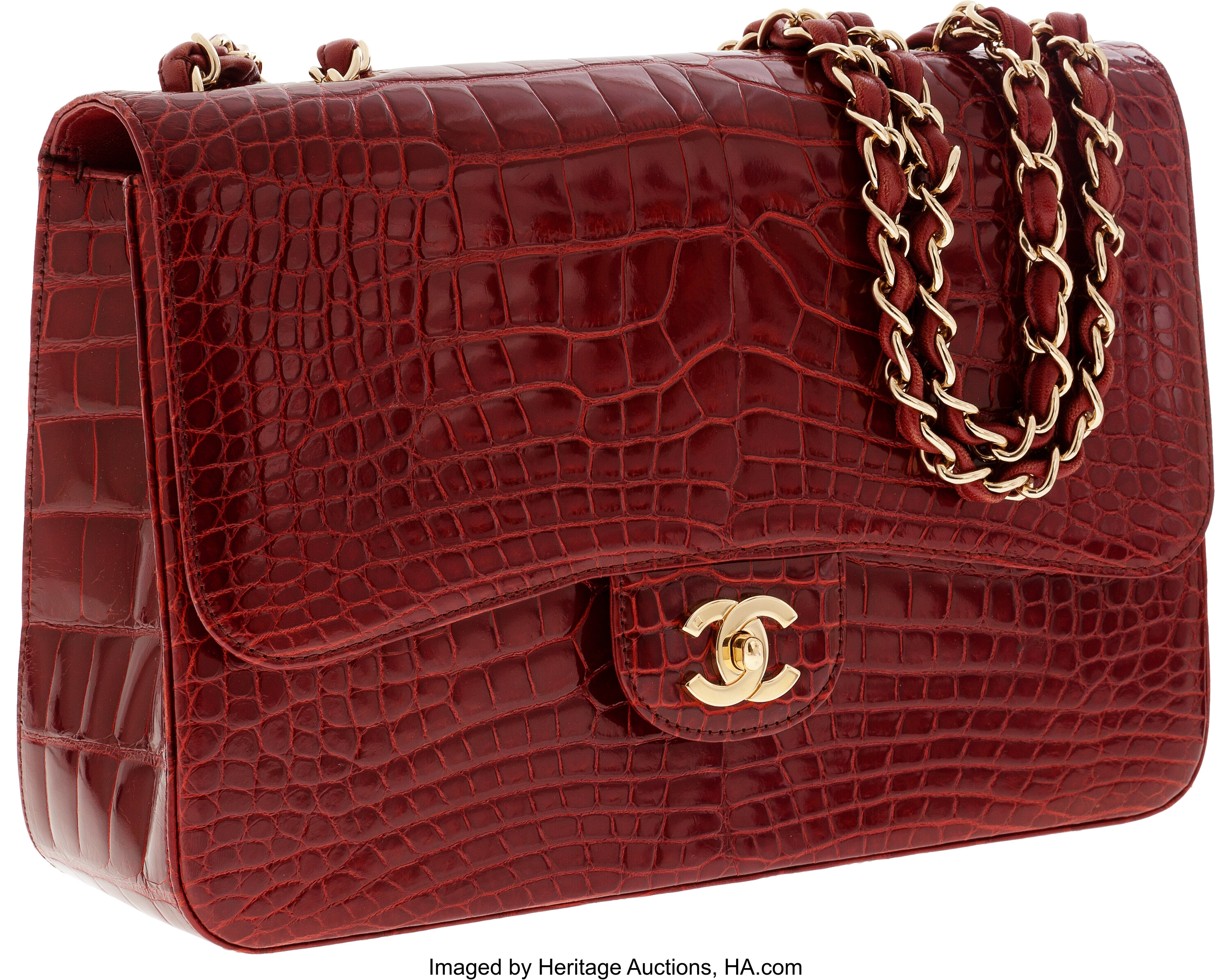 Chanel Shiny Red Crocodile Jumbo Single Flap Bag with Gold | Lot #56258 |  Heritage Auctions