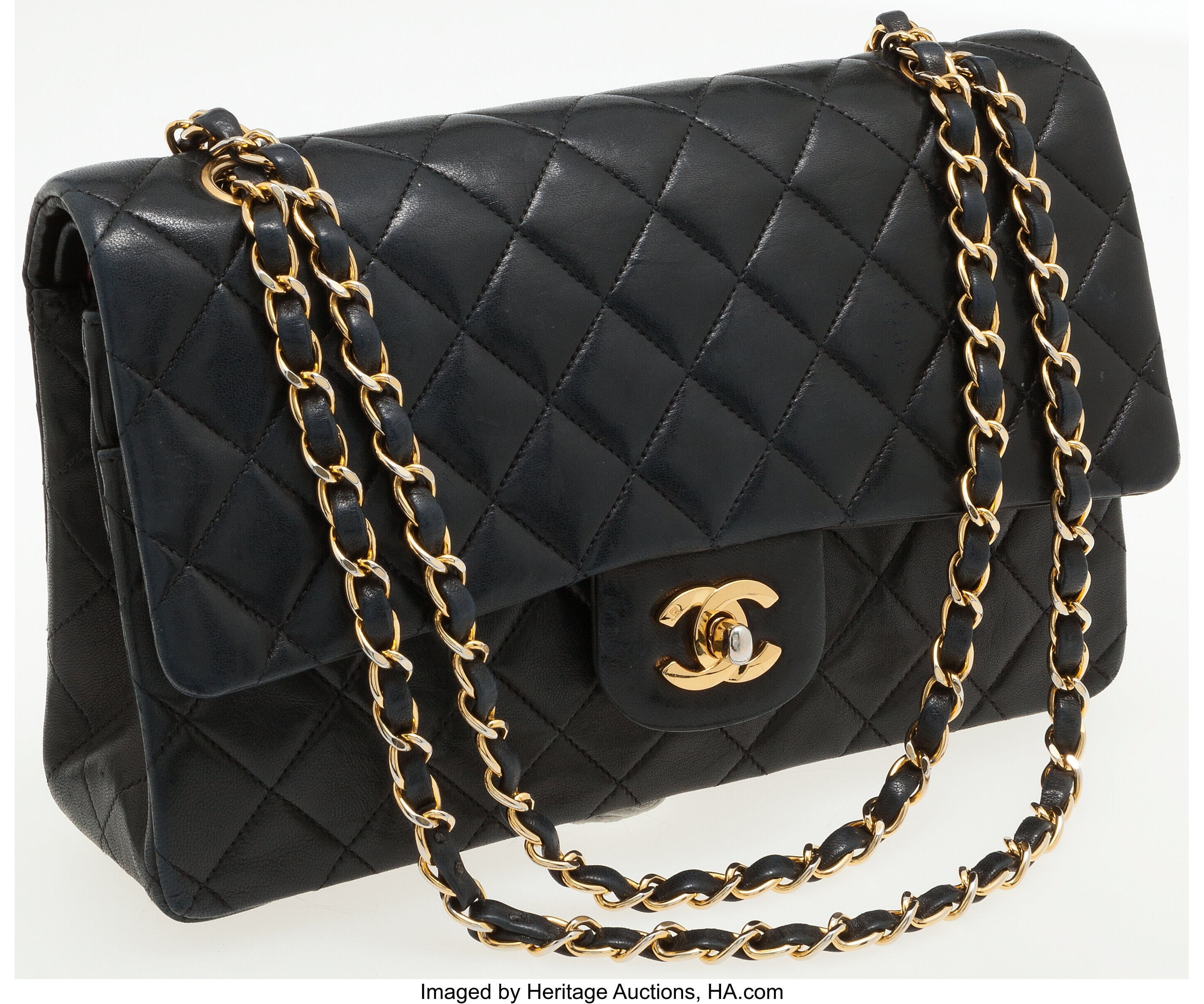 Chanel Navy Lambskin Leather Medium Classic Double Flap Bag with | Lot  #79009 | Heritage Auctions