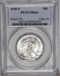1940-S 50C MS66 PCGS. This coin's immaculate surfaces are somewhat satiny and virtually untoned. This issue's infamous p...