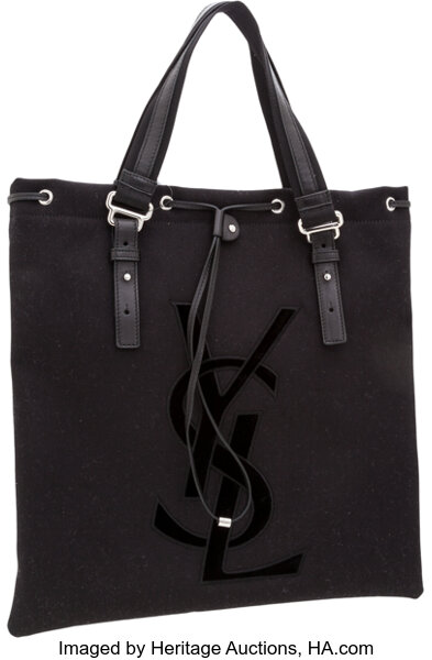 Yves Saint Laurent Black Canvas & Velvet Kahala Tote Bag. , Lot #56777