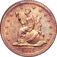 1871 H10C Standard Silver Half Dime, Judd-1066, Pollock-1201, R.7, PR67 Red and Brown NGC. CAC. (PCGS# 71325)