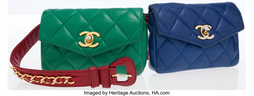Chanel Green, Red & Blue Lambskin Leather Flap Bag Belt with Gold