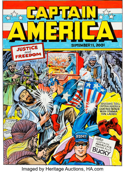 Original Comic Art:Covers, Joe Simon Captain America Comics #1 Osama Bin Laden CoverReprise Original Art (c. 9-11-2001)....