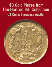 Catalog cover for 2023 June 26 The Harford Hill Collection of $3 Gold Pieces US Coins Showcase Auction