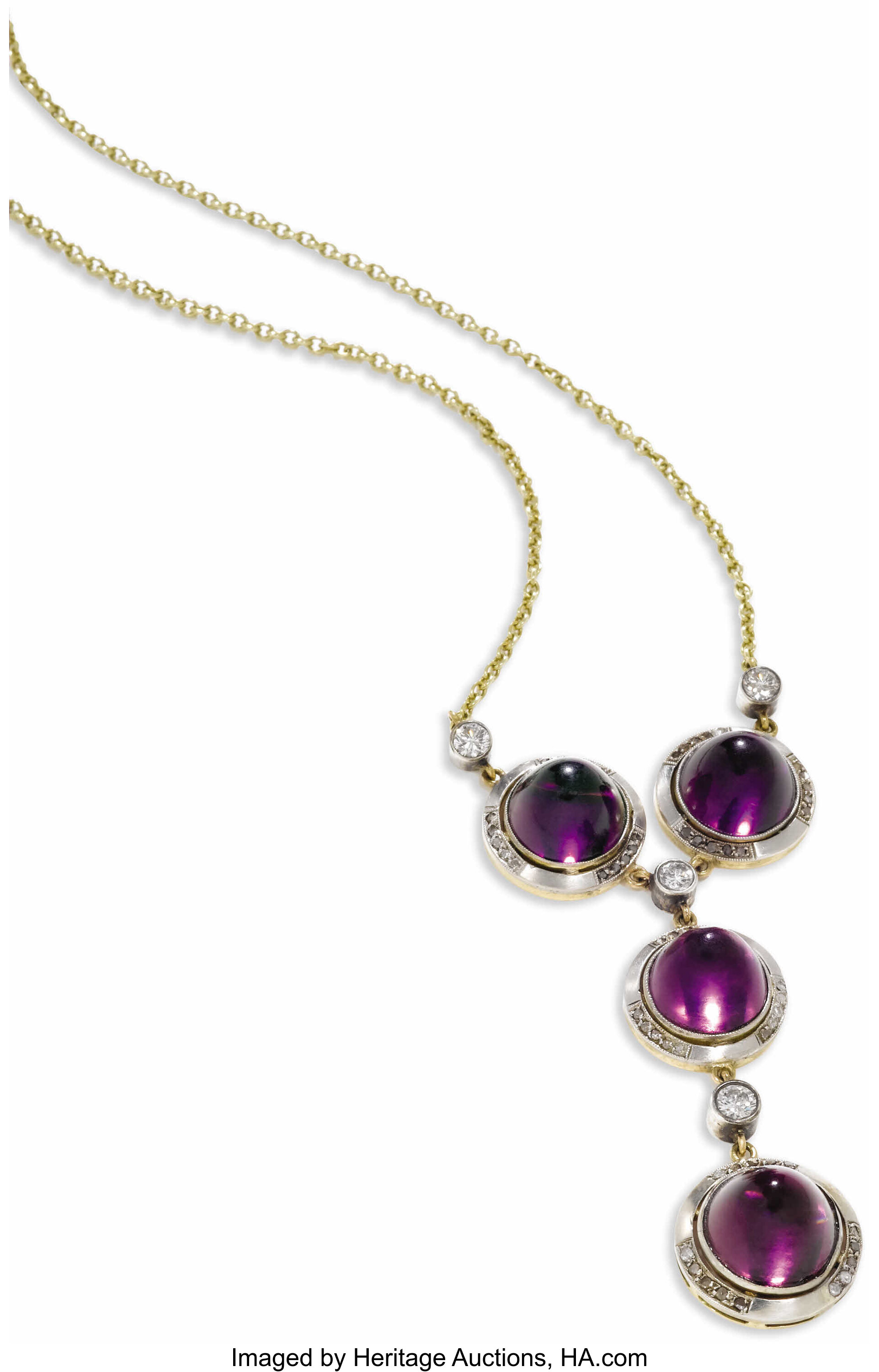 Amethyst, Diamond, Gold Necklace. The Y-style necklace features | Lot ...