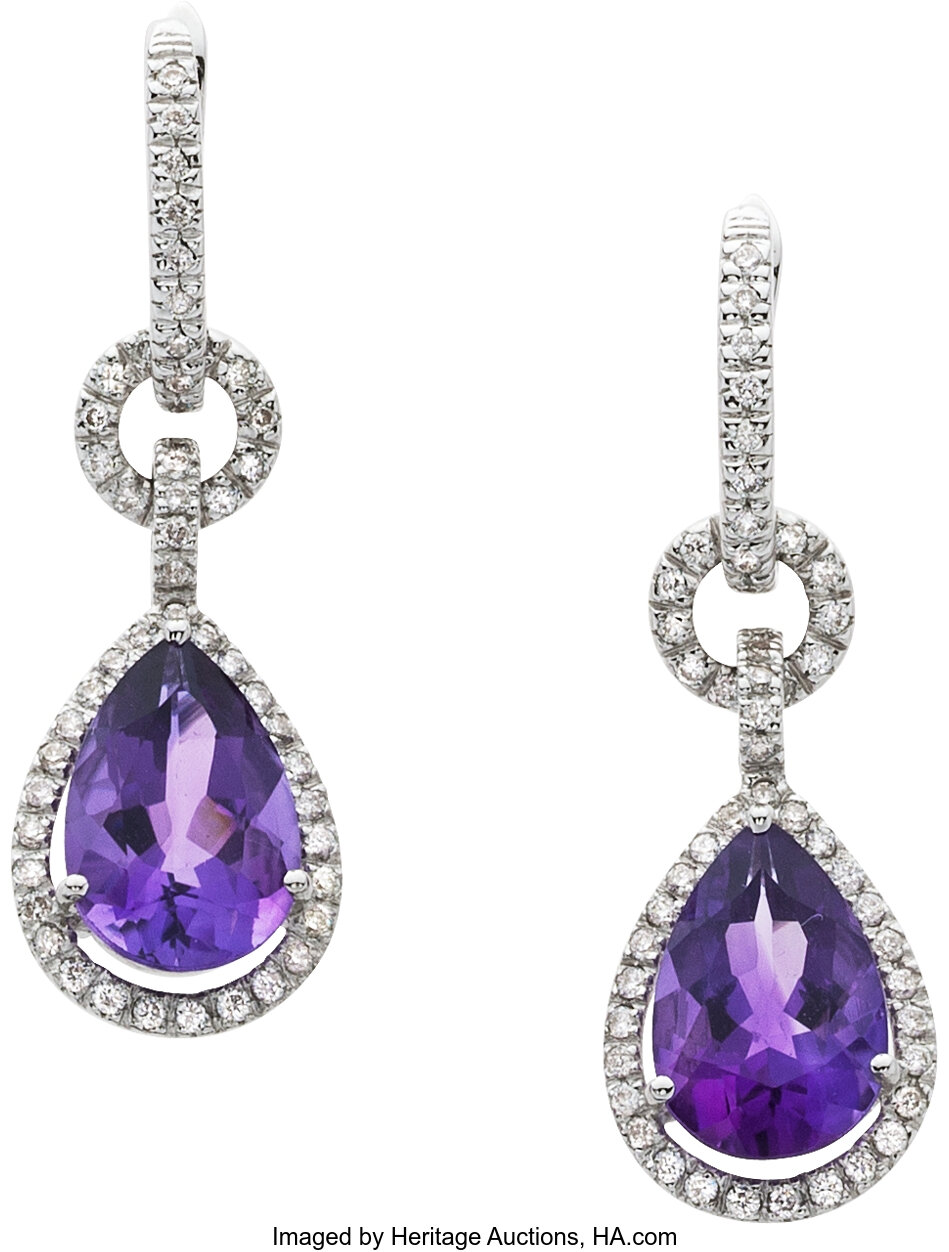 Amethyst, Diamond, White Gold Earrings, Piranesi. ... Estate | Lot ...