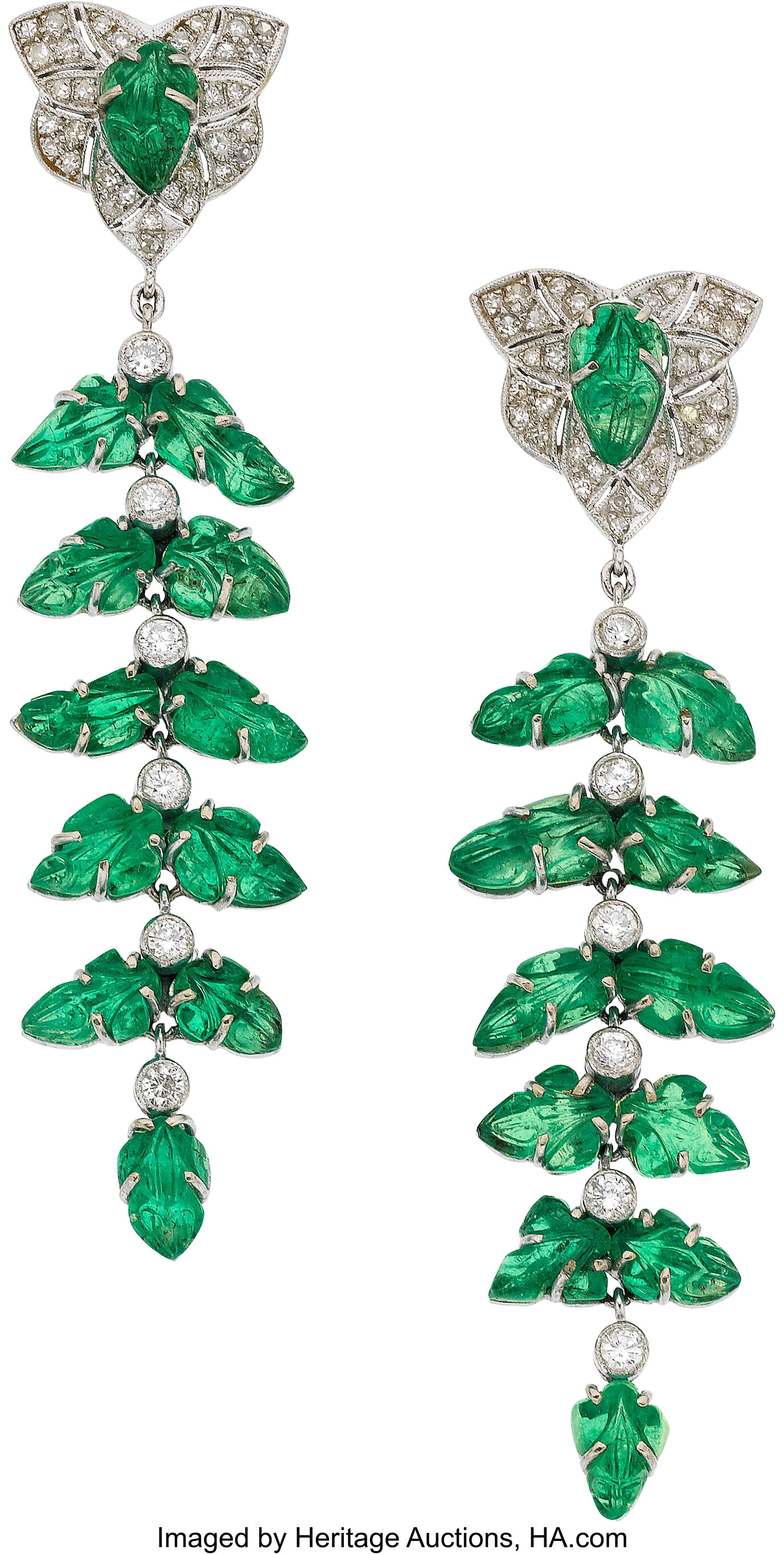 Emerald, Diamond, White Gold Earrings. ... Estate Jewelry Earrings ...
