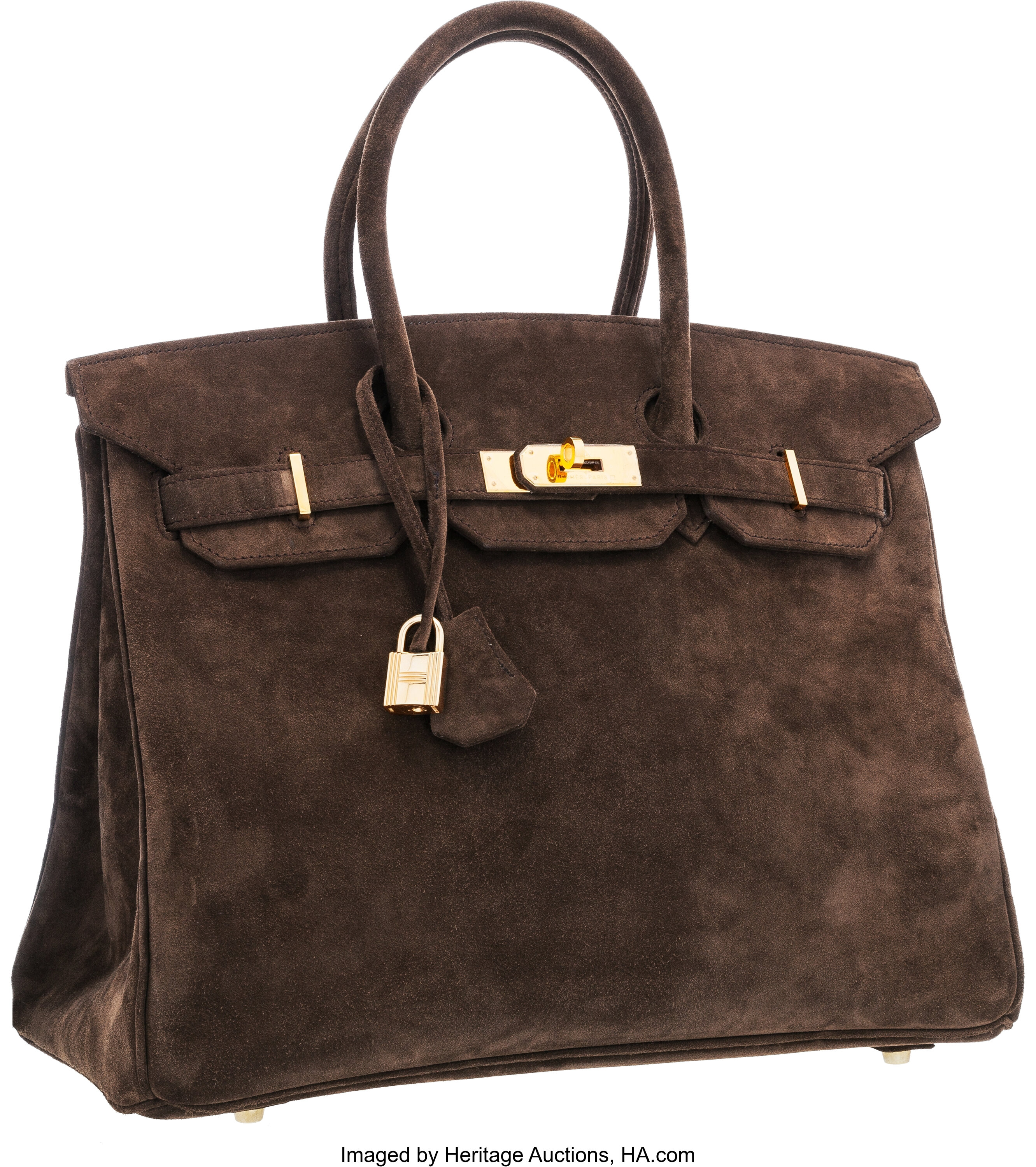 Hermes 35cm Chocolate Veau Doblis Suede Birkin Bag with Gold | Lot ...