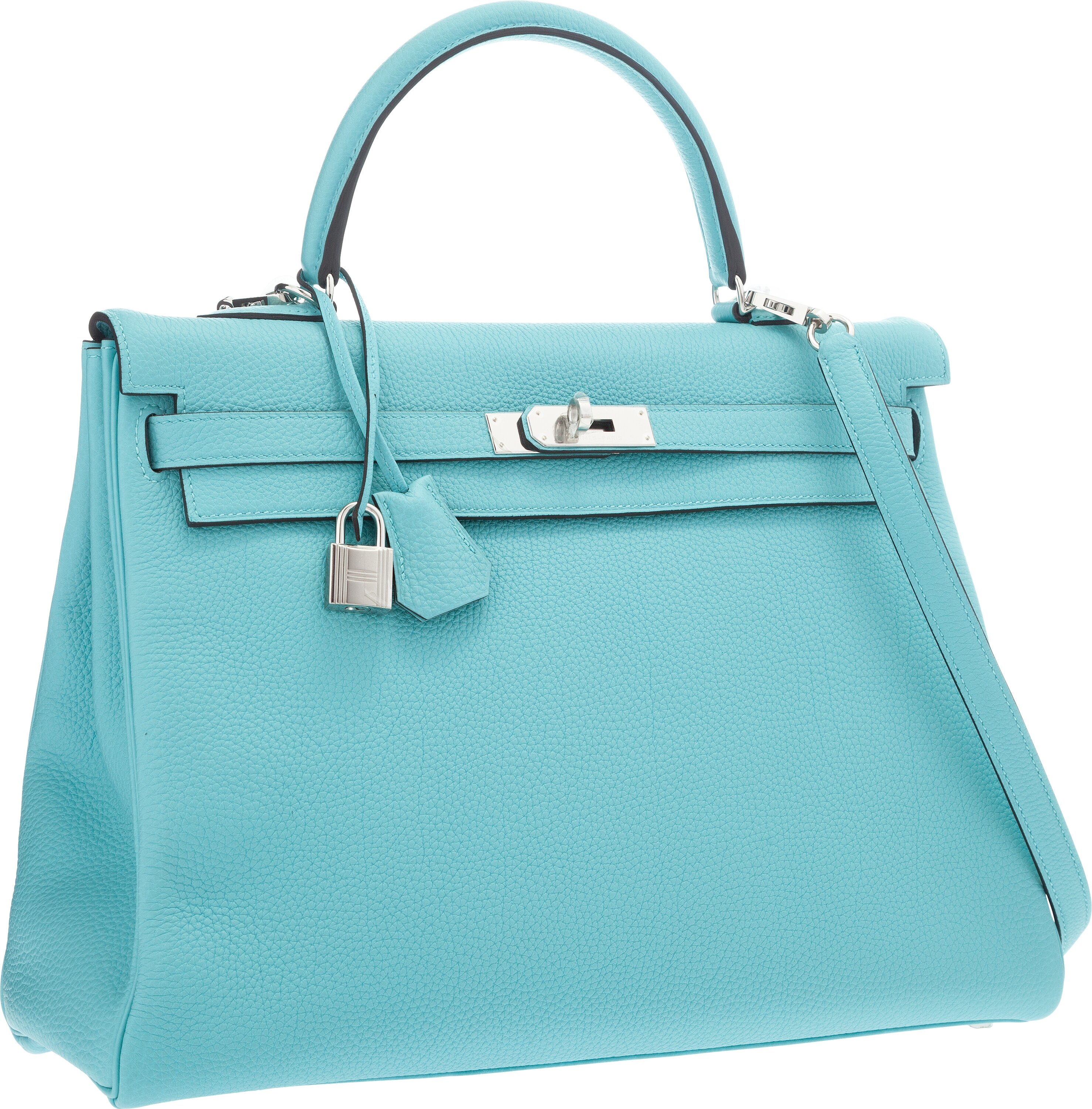 Hermes 35cm Blue Atoll Togo Leather Retourne Kelly Bag with | Lot ...