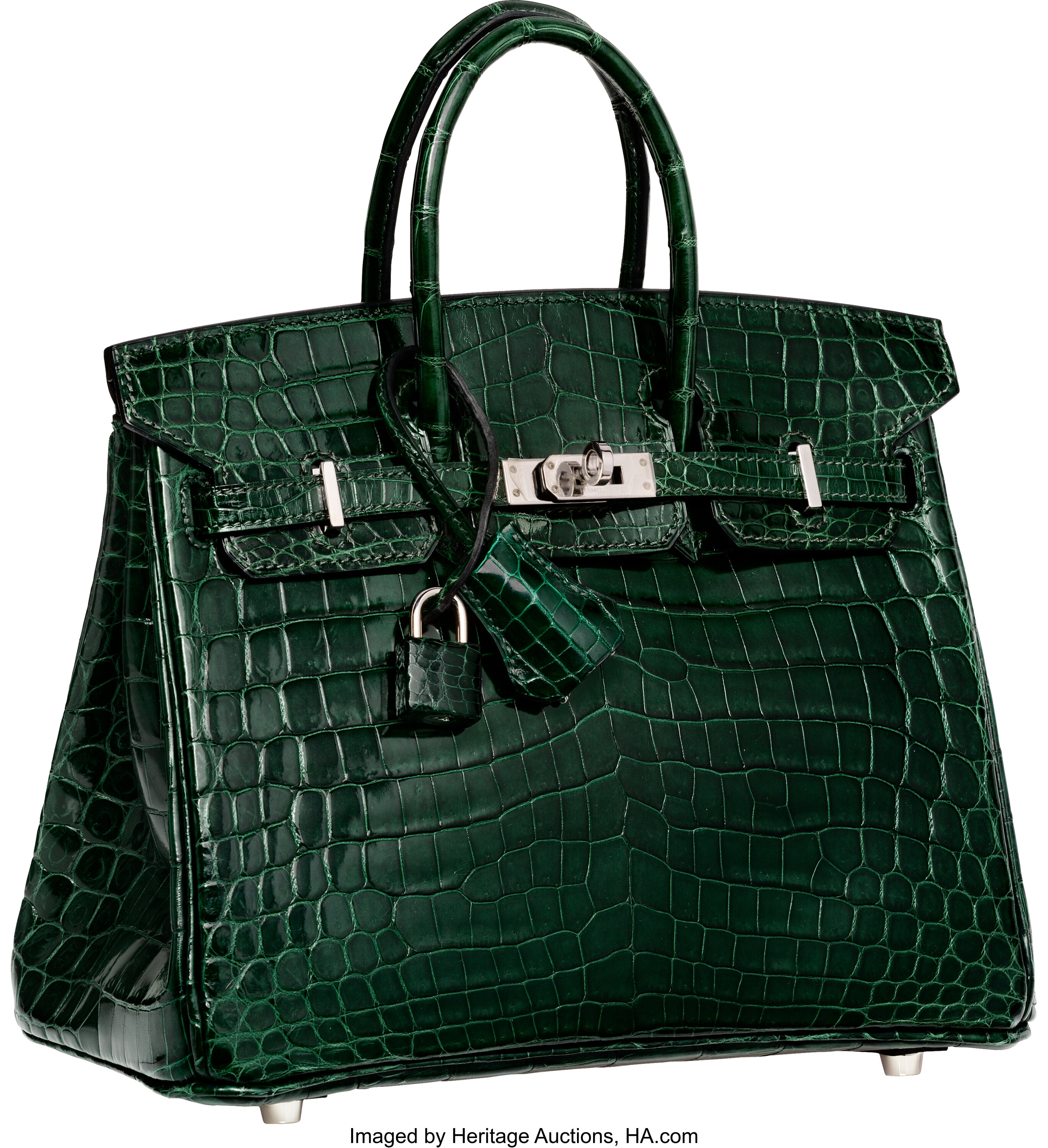 Hermes 25cm Shiny Vert Fonce Nilo Crocodile Birkin Bag with | Lot ...