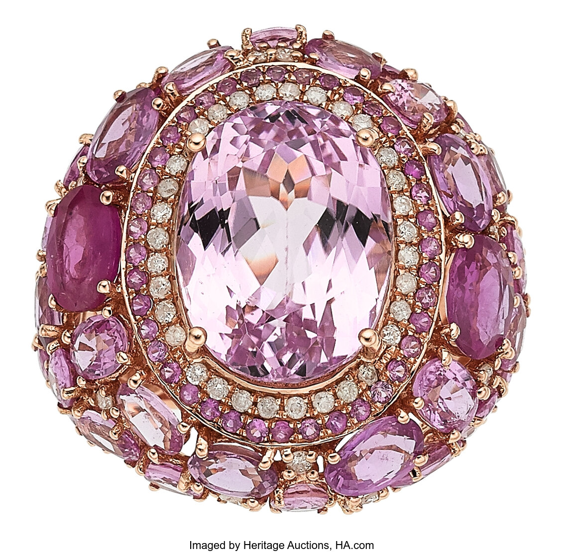 Kunzite, Pink Sapphire, Diamond, Pink Gold Ring. ... Estate Jewelry ...