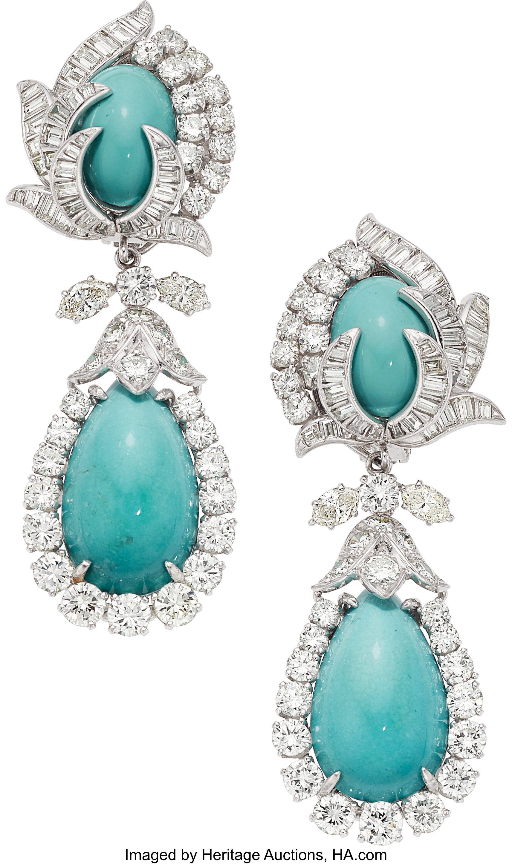 Turquoise, Diamond, Platinum Earrings, David Webb. ... (Total: 2 | Lot ...
