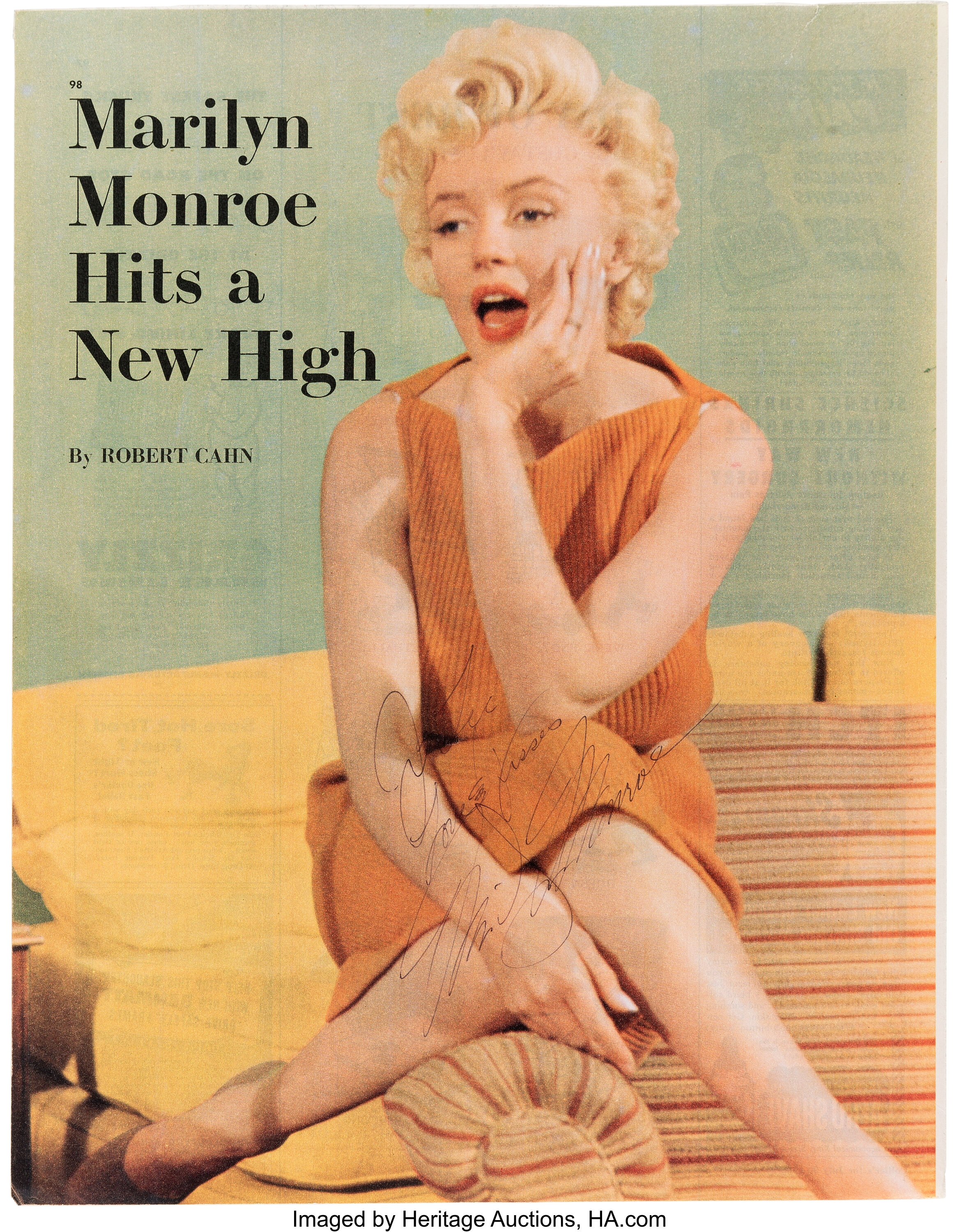 A Marilyn Monroe Signed Oversized Color Magazine Page, 1954.... | Lot ...
