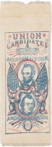  Lincoln & Johnson: An Enormously Important 1864 Jugate Silk Campaign Ribbon