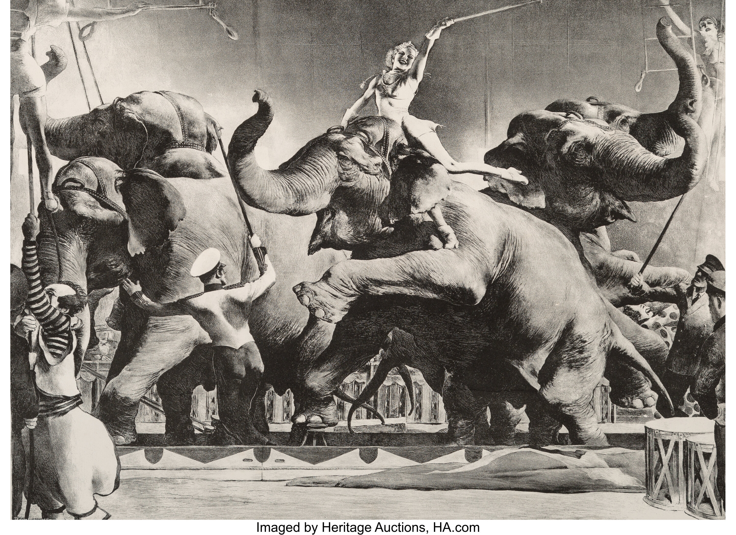 Robert Riggs (1896-1970). Elephant Act, 1935. Lithograph on paper