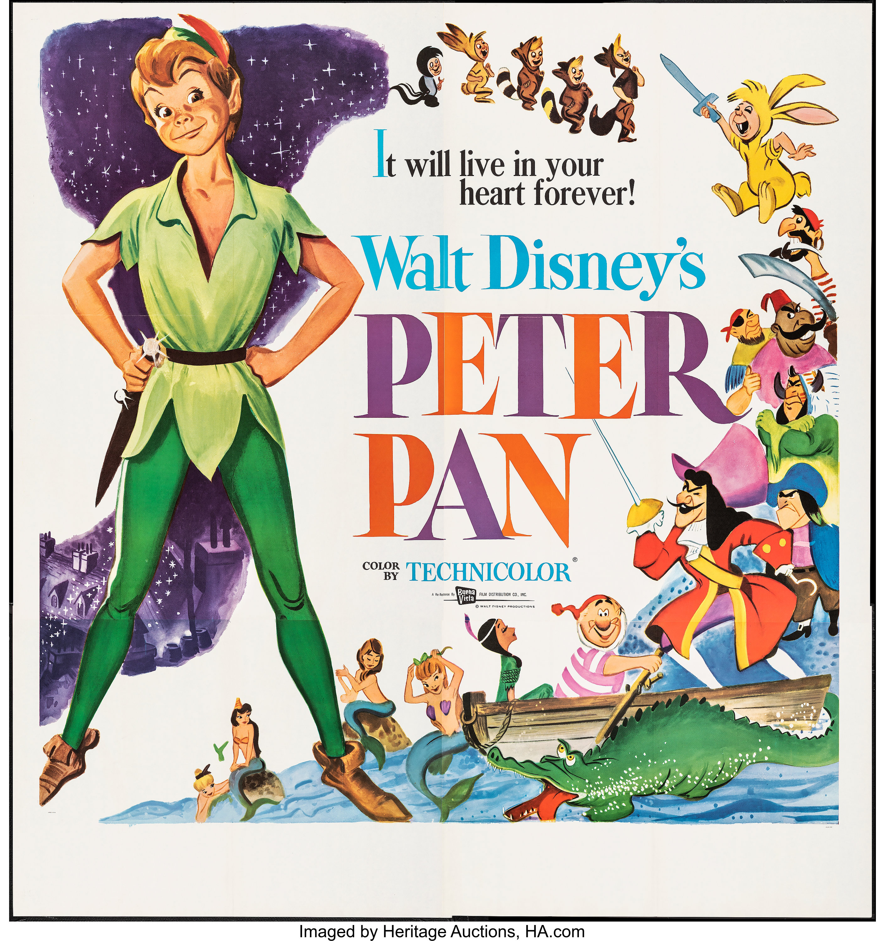Peter Pan (Buena Vista, R-1969). Folded, Very Fine+. Six Sheet (80 ...