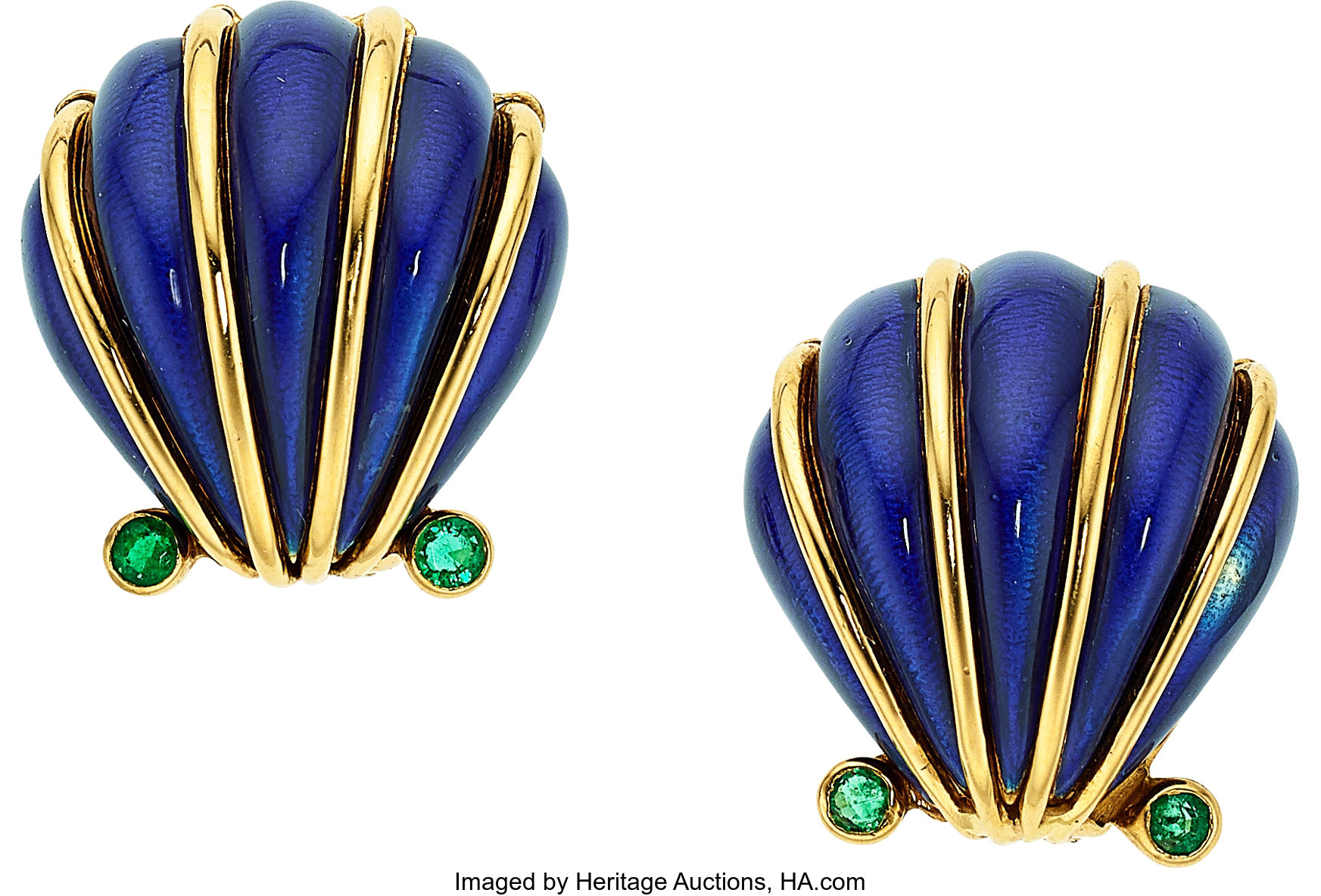 Emerald, Enamel, Gold Earrings, Schlumberger for Tiffany & Co. . | Lot ...