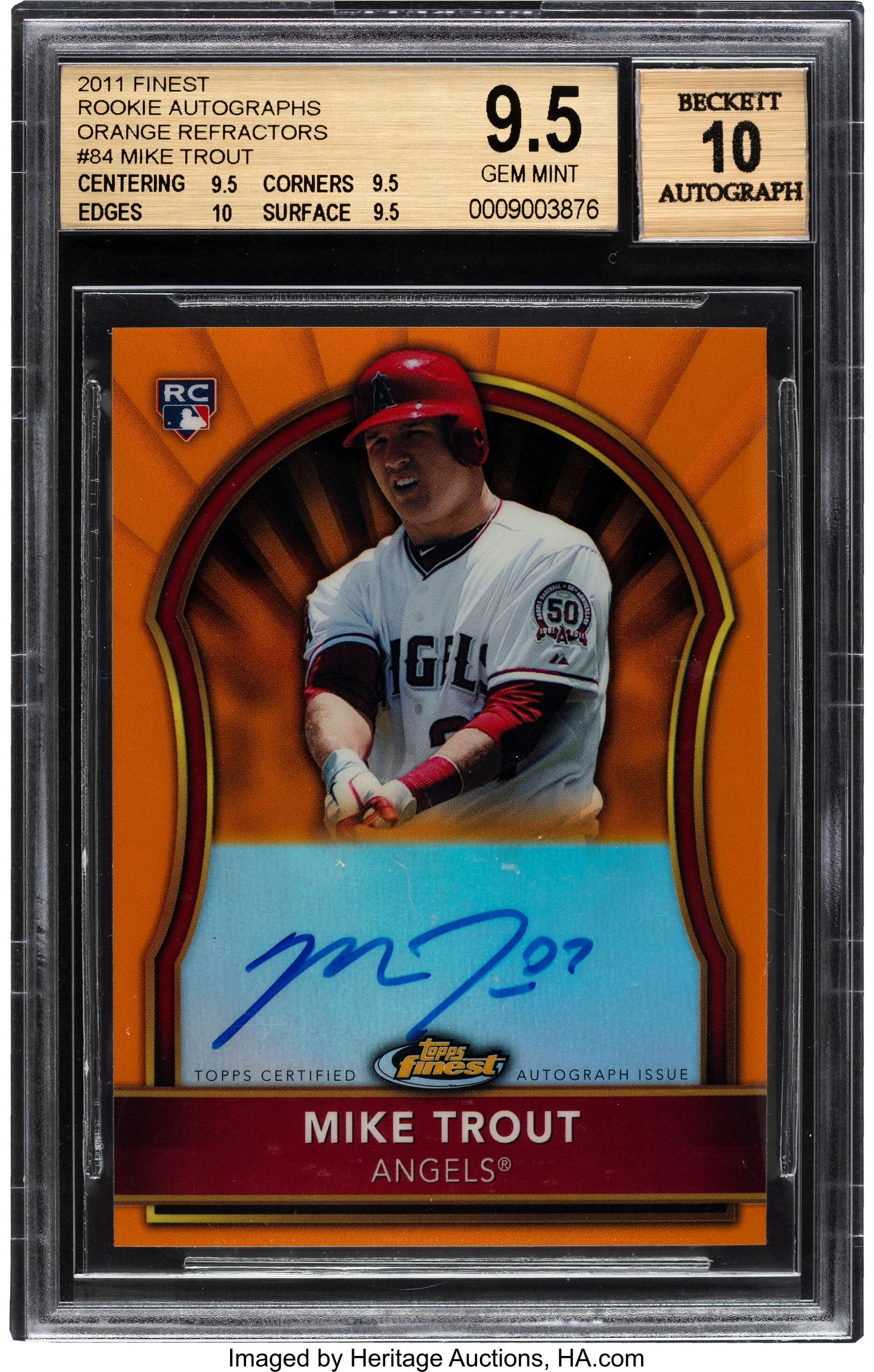 2011 Topps Finest Mike Trout Orange Refractor Rookie Autograph 4 