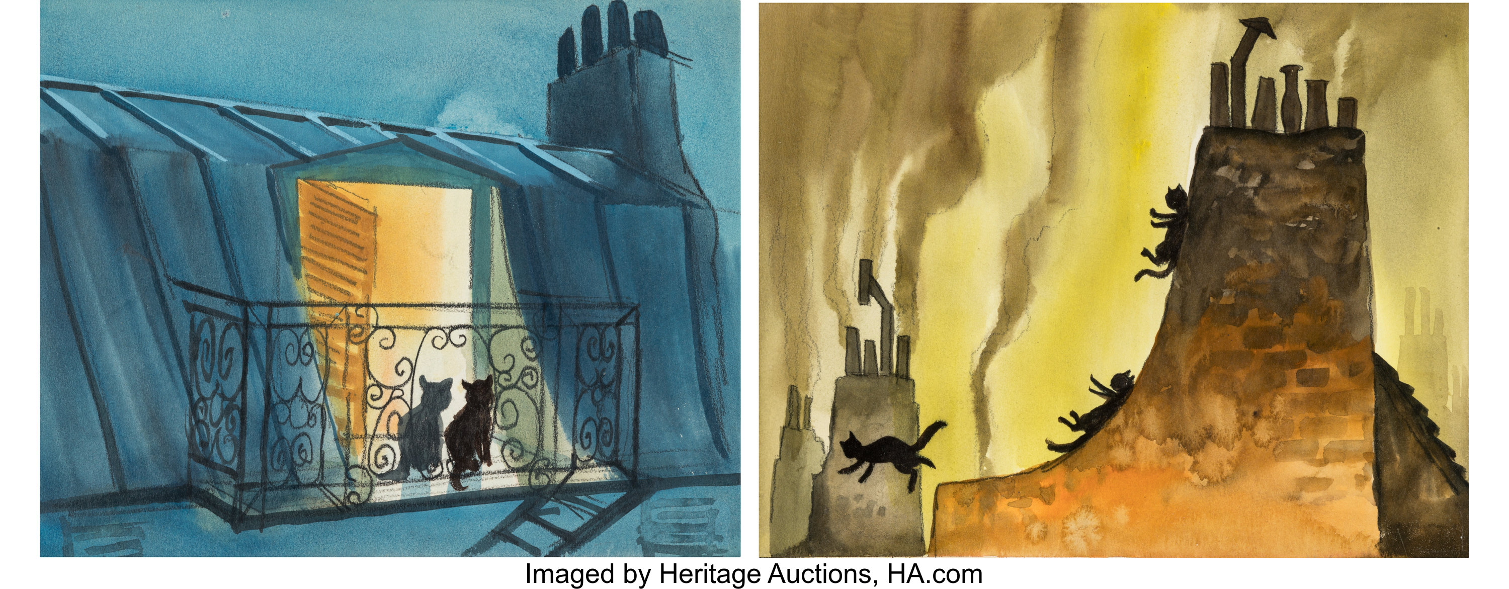 The Aristocats Concept Paintings by Ralph Hulett Group of 2 (Walt 