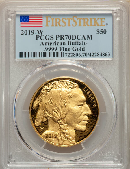 2019-W $50 One-Ounce American Buffalo .9999 Fine Gold, First Strike, PR, DC 70 PCGS