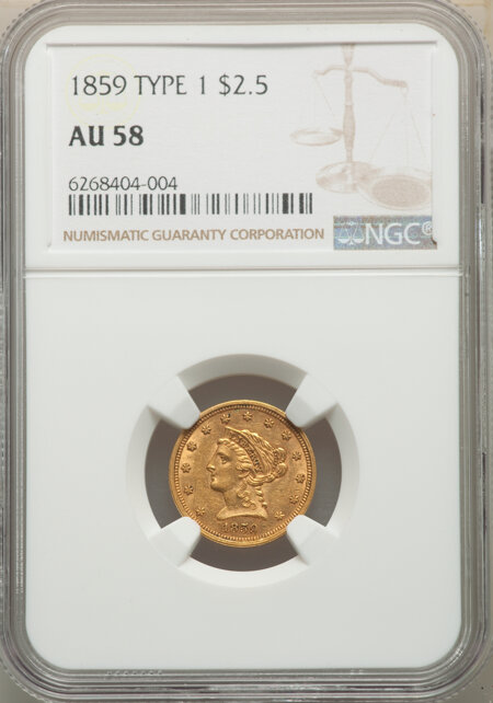 1859 $2 1/2 Old Rev. 58 NGC