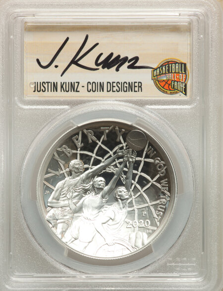 2020-P $1 Basketball Hall of Fame, First Strike, NMBHOF, Coin Designer Justin Kunz, DC 70 PCGS
