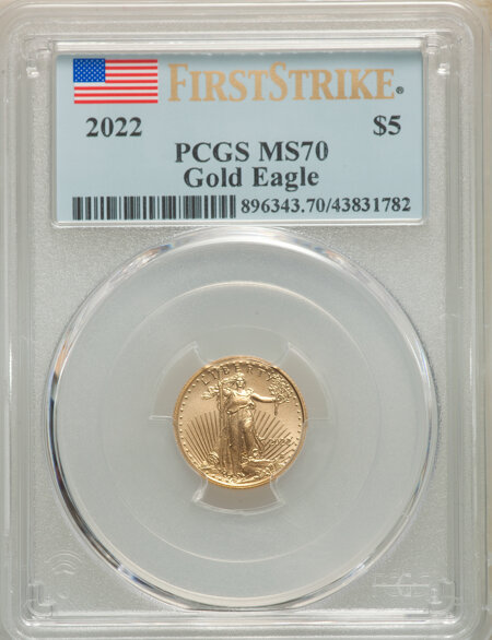 2022 $5 Tenth Ounce Gold Eagle, FS, MS 70 PCGS