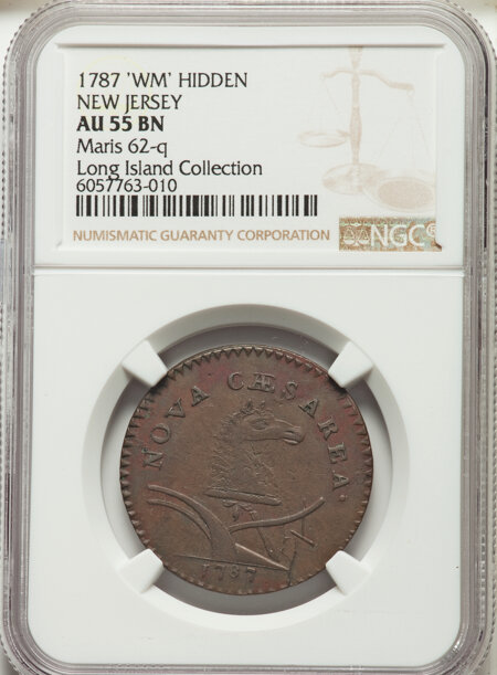 1787 New Jersey Copper, M. 62-q, MS, BN 55 NGC