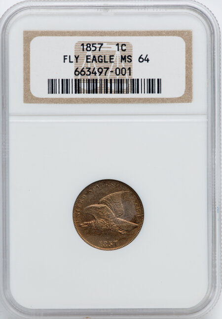 1857 1C Flying Eagle, MS 64 NGC